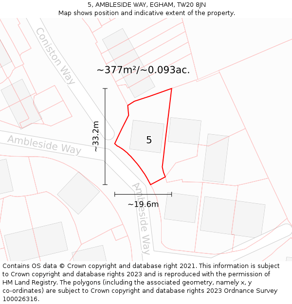 5, AMBLESIDE WAY, EGHAM, TW20 8JN: Plot and title map