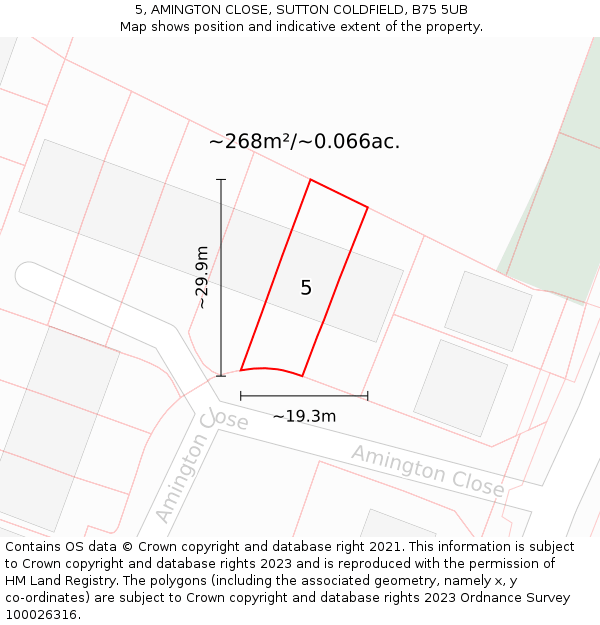5, AMINGTON CLOSE, SUTTON COLDFIELD, B75 5UB: Plot and title map