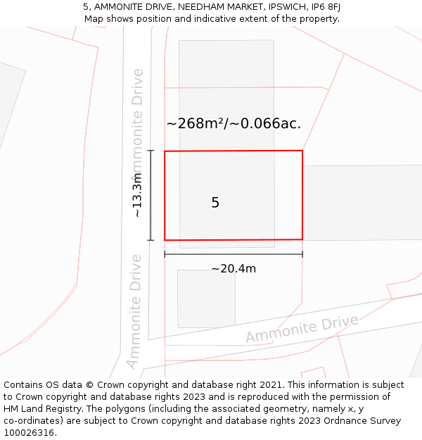 5, AMMONITE DRIVE, NEEDHAM MARKET, IPSWICH, IP6 8FJ: Plot and title map