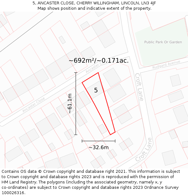 5, ANCASTER CLOSE, CHERRY WILLINGHAM, LINCOLN, LN3 4JF: Plot and title map