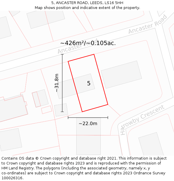 5, ANCASTER ROAD, LEEDS, LS16 5HH: Plot and title map
