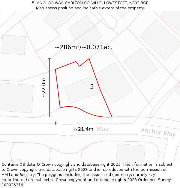 5, ANCHOR WAY, CARLTON COLVILLE, LOWESTOFT, NR33 8GR: Plot and title map