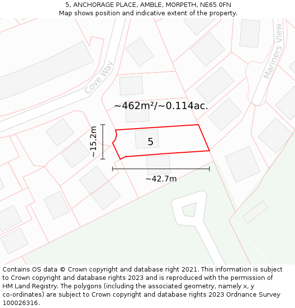 5, ANCHORAGE PLACE, AMBLE, MORPETH, NE65 0FN: Plot and title map