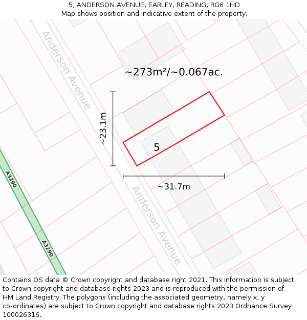5, ANDERSON AVENUE, EARLEY, READING, RG6 1HD: Plot and title map
