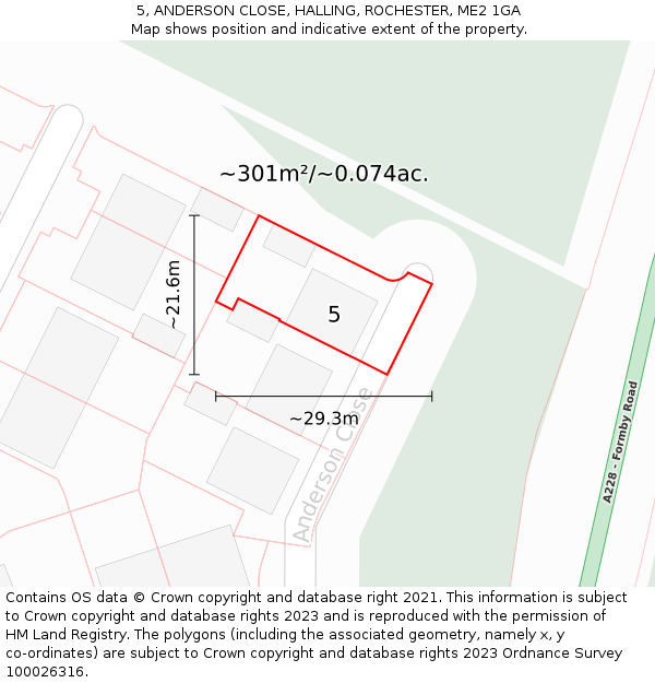 5, ANDERSON CLOSE, HALLING, ROCHESTER, ME2 1GA: Plot and title map