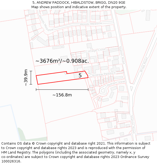 5, ANDREW PADDOCK, HIBALDSTOW, BRIGG, DN20 9GE: Plot and title map