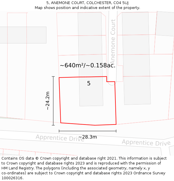 5, ANEMONE COURT, COLCHESTER, CO4 5UJ: Plot and title map