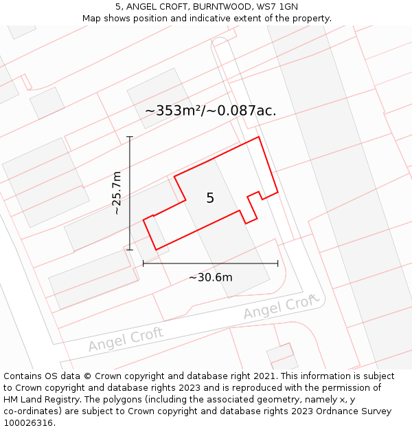 5, ANGEL CROFT, BURNTWOOD, WS7 1GN: Plot and title map