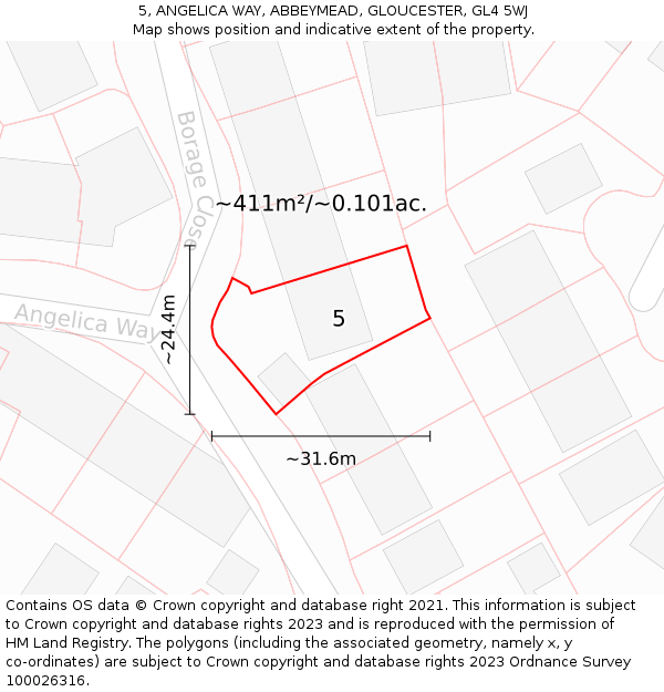 5, ANGELICA WAY, ABBEYMEAD, GLOUCESTER, GL4 5WJ: Plot and title map
