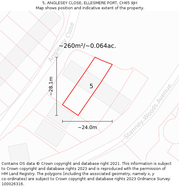 5, ANGLESEY CLOSE, ELLESMERE PORT, CH65 9JH: Plot and title map