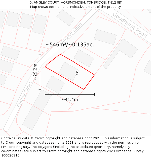 5, ANGLEY COURT, HORSMONDEN, TONBRIDGE, TN12 8JT: Plot and title map