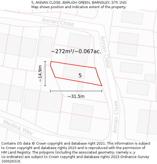 5, ANNAN CLOSE, BARUGH GREEN, BARNSLEY, S75 1NG: Plot and title map