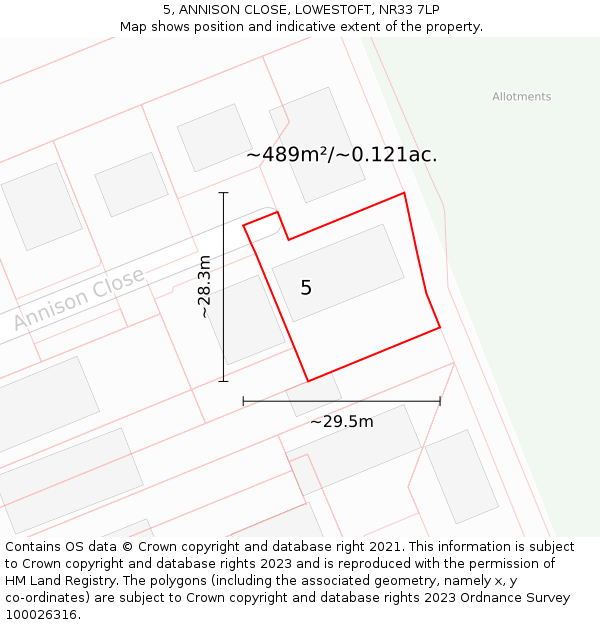5, ANNISON CLOSE, LOWESTOFT, NR33 7LP: Plot and title map