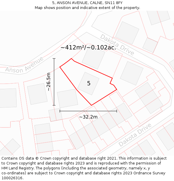 5, ANSON AVENUE, CALNE, SN11 8FY: Plot and title map