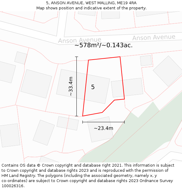 5, ANSON AVENUE, WEST MALLING, ME19 4RA: Plot and title map