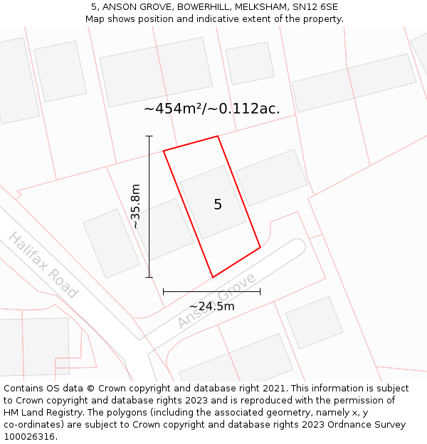 5, ANSON GROVE, BOWERHILL, MELKSHAM, SN12 6SE: Plot and title map