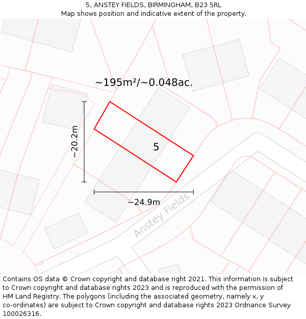 5, ANSTEY FIELDS, BIRMINGHAM, B23 5RL: Plot and title map