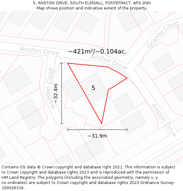 5, ANSTON DRIVE, SOUTH ELMSALL, PONTEFRACT, WF9 2NN: Plot and title map
