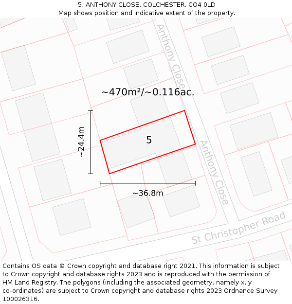 5, ANTHONY CLOSE, COLCHESTER, CO4 0LD: Plot and title map