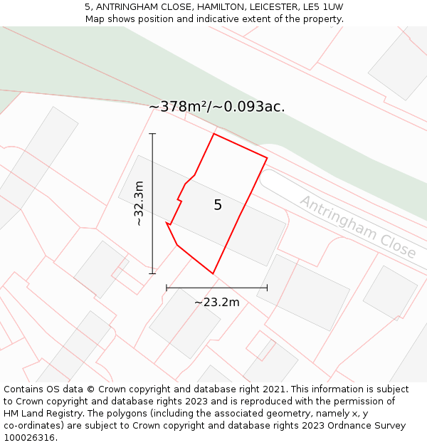 5, ANTRINGHAM CLOSE, HAMILTON, LEICESTER, LE5 1UW: Plot and title map