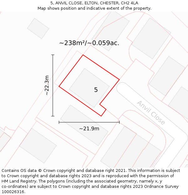 5, ANVIL CLOSE, ELTON, CHESTER, CH2 4LA: Plot and title map