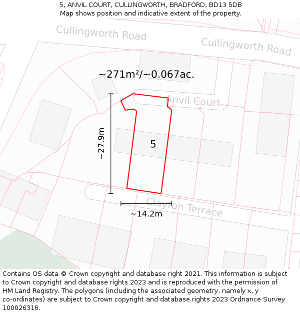 5, ANVIL COURT, CULLINGWORTH, BRADFORD, BD13 5DB: Plot and title map