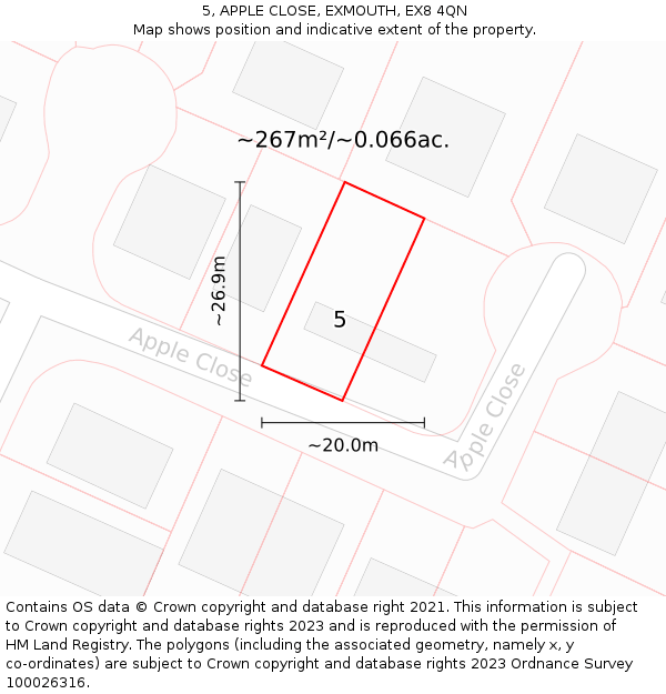 5, APPLE CLOSE, EXMOUTH, EX8 4QN: Plot and title map