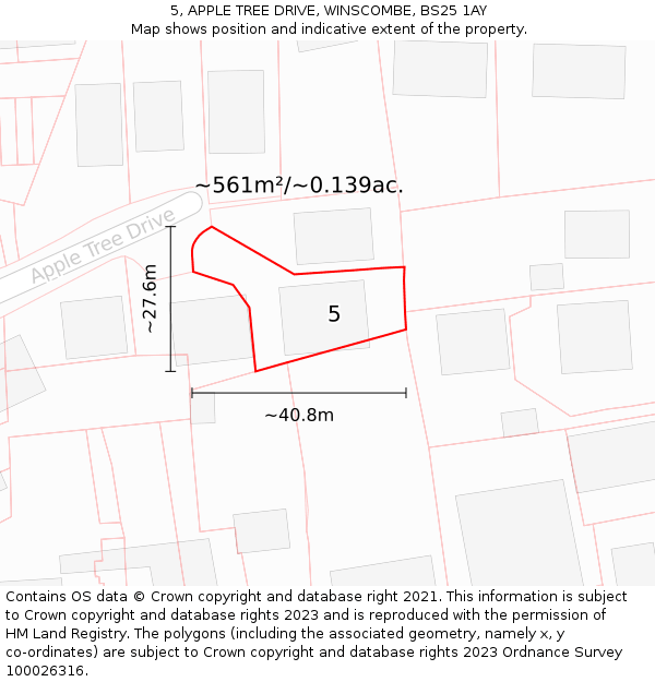 5, APPLE TREE DRIVE, WINSCOMBE, BS25 1AY: Plot and title map