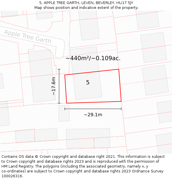 5, APPLE TREE GARTH, LEVEN, BEVERLEY, HU17 5JY: Plot and title map