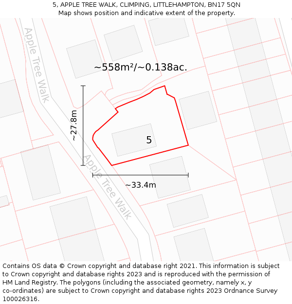 5, APPLE TREE WALK, CLIMPING, LITTLEHAMPTON, BN17 5QN: Plot and title map
