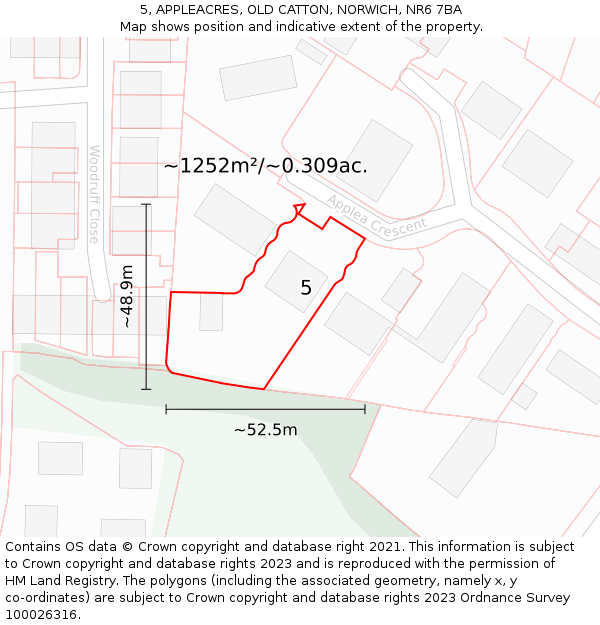 5, APPLEACRES, OLD CATTON, NORWICH, NR6 7BA: Plot and title map