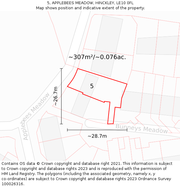 5, APPLEBEES MEADOW, HINCKLEY, LE10 0FL: Plot and title map