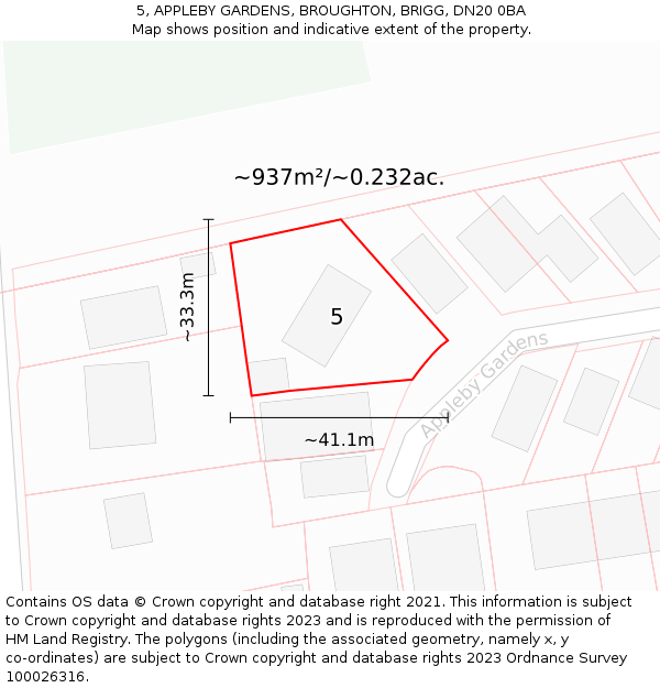 5, APPLEBY GARDENS, BROUGHTON, BRIGG, DN20 0BA: Plot and title map