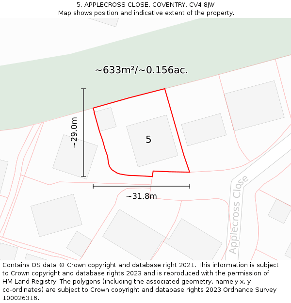 5, APPLECROSS CLOSE, COVENTRY, CV4 8JW: Plot and title map