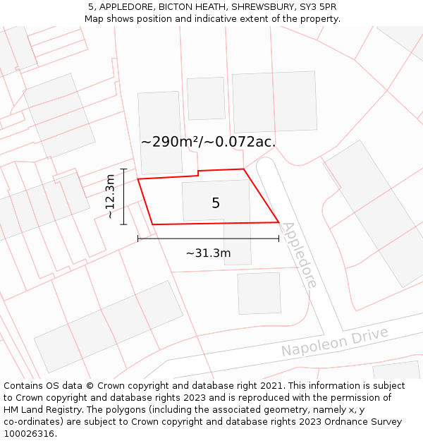 5, APPLEDORE, BICTON HEATH, SHREWSBURY, SY3 5PR: Plot and title map
