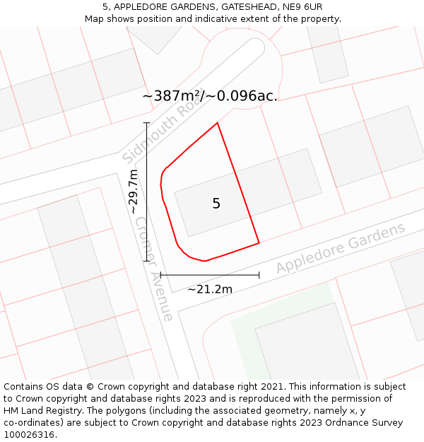 5, APPLEDORE GARDENS, GATESHEAD, NE9 6UR: Plot and title map
