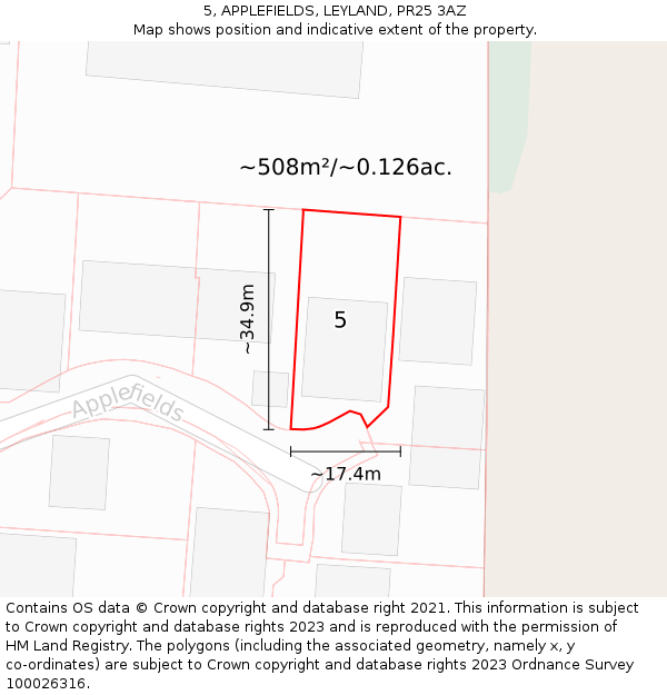 5, APPLEFIELDS, LEYLAND, PR25 3AZ: Plot and title map