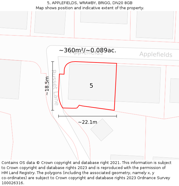 5, APPLEFIELDS, WRAWBY, BRIGG, DN20 8GB: Plot and title map