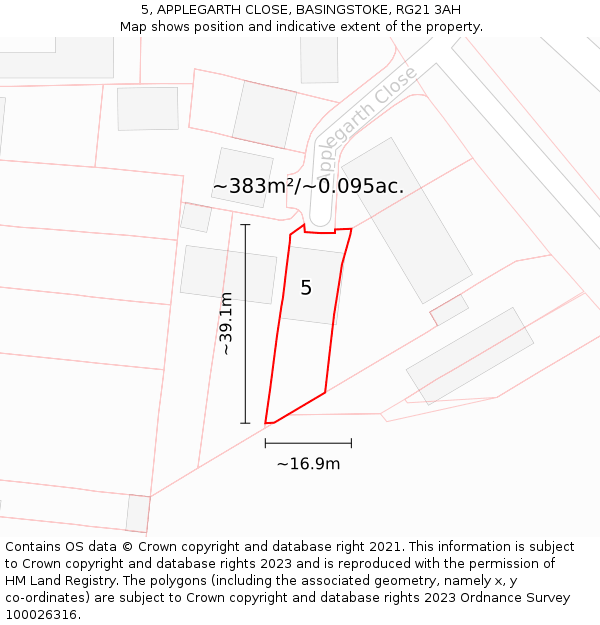 5, APPLEGARTH CLOSE, BASINGSTOKE, RG21 3AH: Plot and title map
