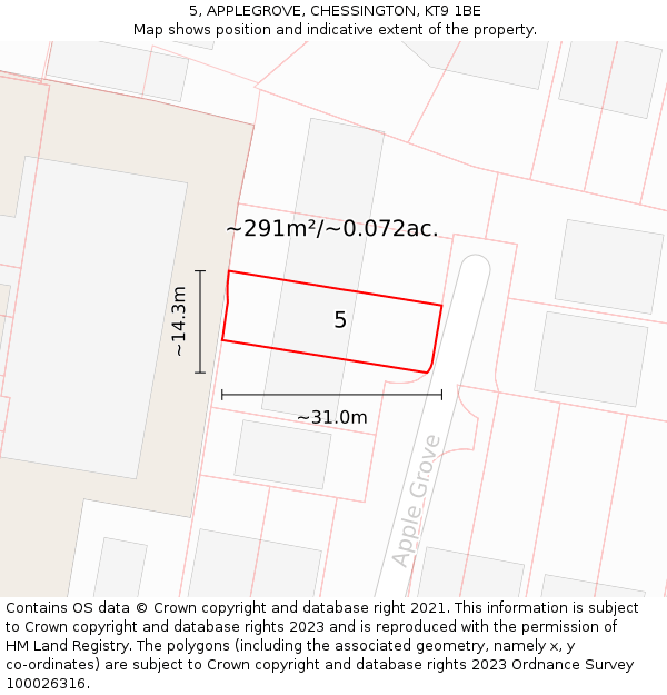 5, APPLEGROVE, CHESSINGTON, KT9 1BE: Plot and title map