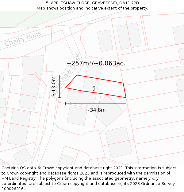 5, APPLESHAW CLOSE, GRAVESEND, DA11 7PB: Plot and title map