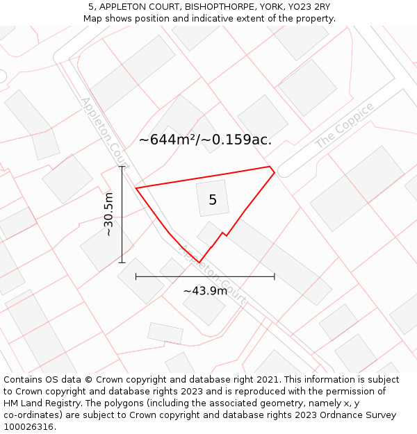 5, APPLETON COURT, BISHOPTHORPE, YORK, YO23 2RY: Plot and title map