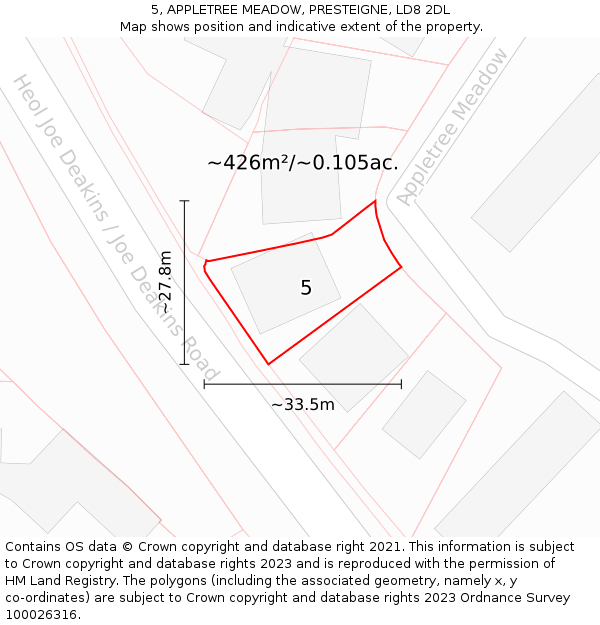 5, APPLETREE MEADOW, PRESTEIGNE, LD8 2DL: Plot and title map