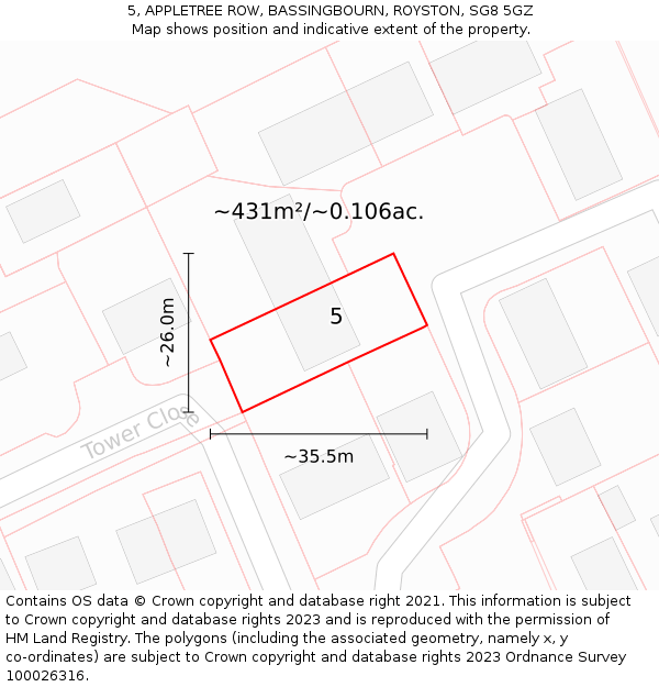 5, APPLETREE ROW, BASSINGBOURN, ROYSTON, SG8 5GZ: Plot and title map