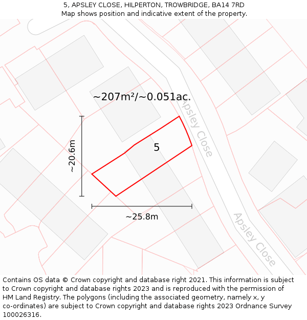 5, APSLEY CLOSE, HILPERTON, TROWBRIDGE, BA14 7RD: Plot and title map