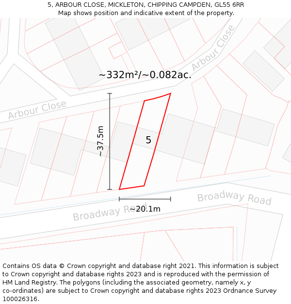 5, ARBOUR CLOSE, MICKLETON, CHIPPING CAMPDEN, GL55 6RR: Plot and title map