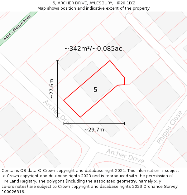 5, ARCHER DRIVE, AYLESBURY, HP20 1DZ: Plot and title map