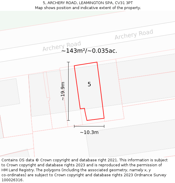 5, ARCHERY ROAD, LEAMINGTON SPA, CV31 3PT: Plot and title map