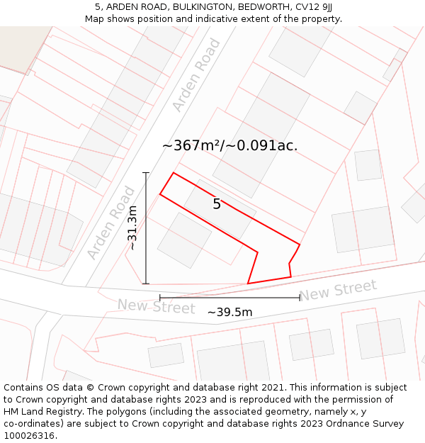 5, ARDEN ROAD, BULKINGTON, BEDWORTH, CV12 9JJ: Plot and title map