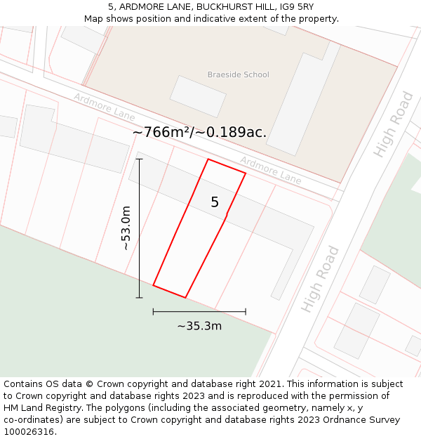 5, ARDMORE LANE, BUCKHURST HILL, IG9 5RY: Plot and title map